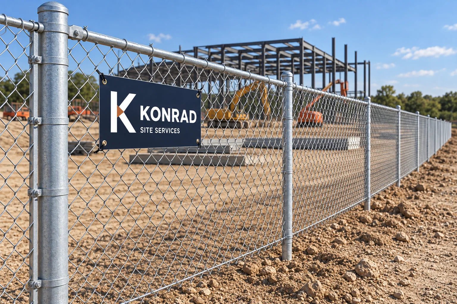 Concept of Konrad chain-link fencing attached to posts installed in the ground